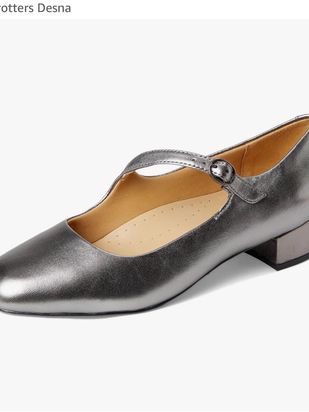 Trotters Desna Metallic Pewter Mary Jane Block Heel